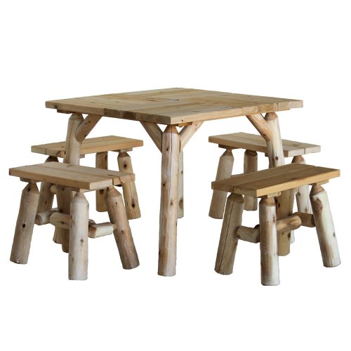 Lakeland Mills CF3623 Cedar Log Parquet Table - Two Pair End Benches Natural product image