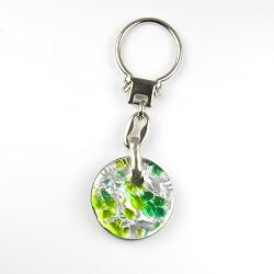 Murano Glass Keyring Jewelry - Round L Green/Silver