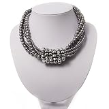 6-Row Light Grey Pearl Style Chunky Choker Necklace