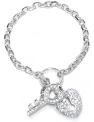 Bling Jewelry Sterling Silver Pave CZ Heart and Lock Charm Bracelet