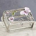 Glass Jewelry Trinket Box with Pink Butterfly & Orchids