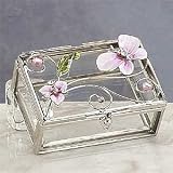Glass Jewelry Trinket Box with Pink Butterfly & Orchids
