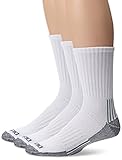 Dickies Men's 3-Pack Heavyweight Cushion with Ankle & Arch Compression Work Crew Socks, White, 10-13