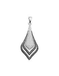 .925 Rhodium Plated Sterling Silver Micro Pave Black and White CZ Fashion Charm Pendant