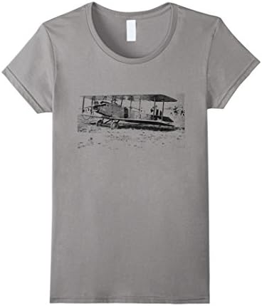 Women's Plane T-Shirt. Vintage Aeroplane Aircraft Tee Large Slate