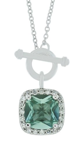 Platinum-Plated Sterling Silver Cushion-Cut Light Blue Cubic Zirconia Necklace, 18"