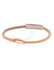 Sterling Silver & Cz Pink Gold Plated Bangle