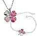 18k Gold Plated Swarovski Crystal Heart Shaped Four Leaf Clover Pendant Necklace and Bracelet Set - Pink Sapphire