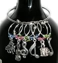 Wine Glass Charms set~ Music Themed~ Grand Piano, G-Clef, Violin, Drum, Sax