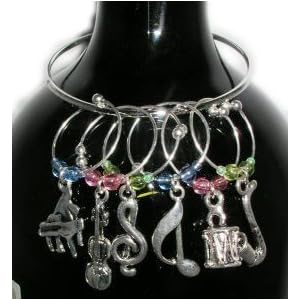Buy Wine Glass Charms set~ Music Themed~ Grand Piano, G-Clef, Violin, Drum, Sax by Sheer Delights