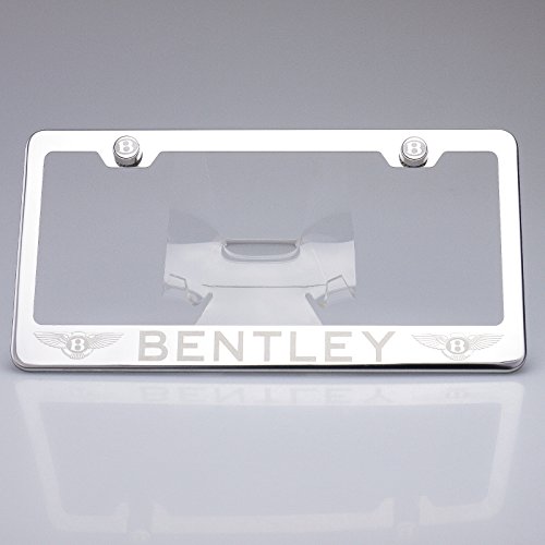 One Polish Mirror Stainless Steel License Plate Frame Holder Front Or Rear Bracket Laser Engrave Bentley with Logo Steel Screw Cap