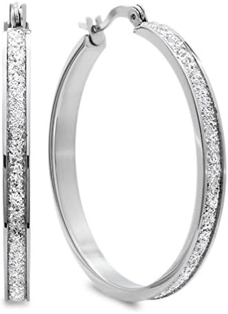 GSG 9 Stainless Steel Crystal Dust Hoop Earrings (1.50" Diameter)