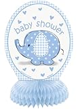 6" Honeycomb Blue Elephant Baby Shower Decorations, 4ct