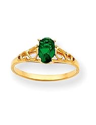 MadiK® Childrens 14K Yellow Gold Synthetic Oval Emerald Polished Ring Sz 3