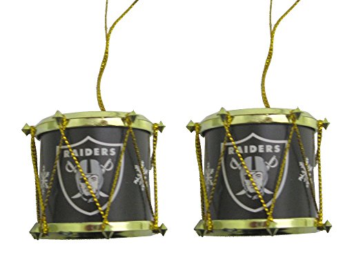Oakland Raiders NFL Mini Drum Christmas Ornaments (2) Oakland Raiders NFL Mini Drum Christmas Ornaments (2)