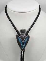 Turquoise Inlay Pewter Arrowhead Bolo Tie
