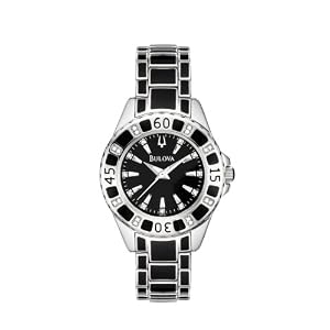 Bulova Women\’s 98R129 Diamond Accented Case Bracelet Black Dial Watch