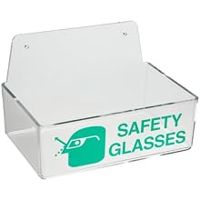 Brady 2011 3" Height, 9" Width, 6" Depth, Plastic, Green On Clear Color Safety Glasses Holder Without Cover, Legend "Safety Glasses"