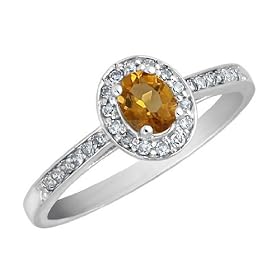 Citrine Ring With Diamonds in 10K White Gold