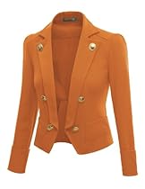 Hot Sale Doublju 3/4 Sleeve Short Crop Blzer Jacket ORANGE (US-S)