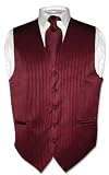 Men's Dress Vest & NeckTie Burgundy Striped Vertical Stripes Design Set for Suit or Tuxedo