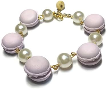 Sweetietiny Strand Bracelet Gold Plated Macaron Sweet Violet Pastel Colors Polymer Clay L6.5 Inch