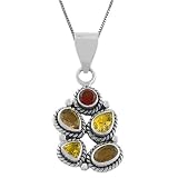 Garnet, Smoky Quartz, Citrine Sterling Silver Pendant With 18 Box Chain