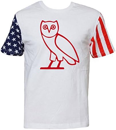 Jacted Up Tees Red Owl Stars and Stripes Sleeves Men's T-Shirt - Large White Red Owl (681)