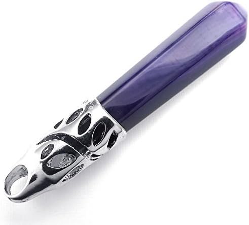 Our Belong Mens Womens Lapis Lazuli Stone Hegonal Prism Pile Natural Gemstone Crystal Alloy Pendant Necklace, 24 inch Stainless Steel Chain, Purple Silver