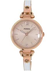 Fossil Georgia Three Hand Stainless Steel And Leather Watch White With Rose Es3261