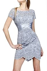  Jeweled Lace Short Charmeuse/Tulle Short Sleeves Evening Dress/Prom Dress  With Rhinestones