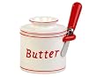 L Tremain Bistro Crock with Matching Spreader, White with Red Trim and Red Spreader