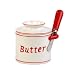 Butter Bell Bistro Crock with Matching Spreader, White with Red Trim and Red Spreader