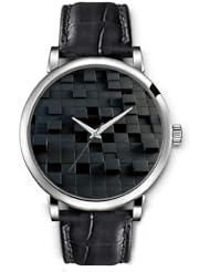 SPRAWL Aanalog Fashion Series Silver Ladies Watches of Genuine Black Leather Strap,Unique Wrist Watch for Women Girls Designed with Gray cubes dimensions