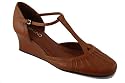 Via Uno ladies leather wedge T Bar shoe in Lime Green or Cinnamon Brown