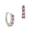 Sterling Silver .925 Created Pink Sapphire Stone Marquise Cut Genuine Diamond Accent Hoop Earrings
