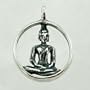 Three Dimensional Seated Young Buddha in Sterling Silver in Round Pendant, #9066
