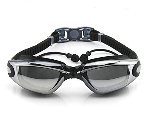 New Corrective Nearsighted Swimming Goggles(Prescription 2.0-8.0 Diopters) with Ear Plug connect to-100% Highest Grade UV Protection and Anti-fog,3 Piece Adjustable Nose Bridge Suitable for Different Size of Face (Black-5.0)