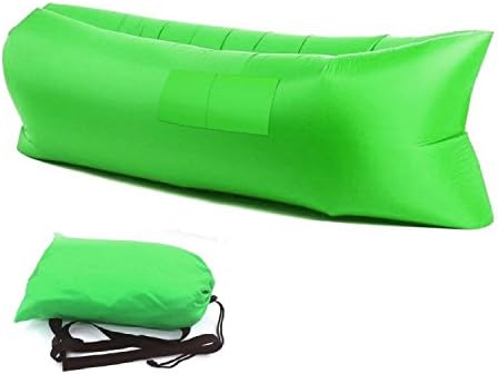 Fast inflatable lounger couch, Lazy Hangout bean bag, Outdoor or Indoor Lamzac Air Sleeping Sofa, Inflates in Seconds, Portable Waterproof Compression Sacks for Camping, Beach, Park, Backyard. (Green)