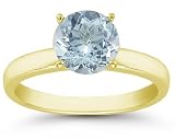 0.40 Carats 4mm Aquamarine Gemstone Solitaire Ring in 14K Yellow Gold