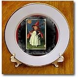 Vintage Halloween Witch Girl and Black Cat - 8 Inch Porcelain Plate