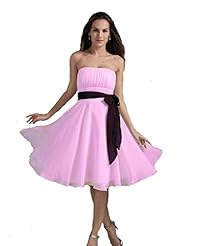 A-line Strapless Lace-Up Chiffon/Polyester Knee Length Short Homecoming Dress/Prom Dress  With a Sash 