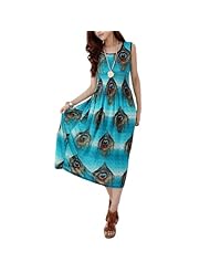 Polyester Scoop Neck Stretchy Pleated Shirred Sheer Feathers Sleeveless Tank General Print  Dress