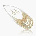 Glass Bead Multilayer Metallic Necklace & Matching Earrings