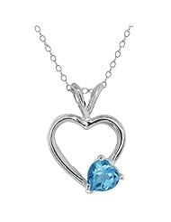 1.00 Ct 6mm Blue Topaz 925 Sterling Silver Heart Pendant With 18" Silver Chain