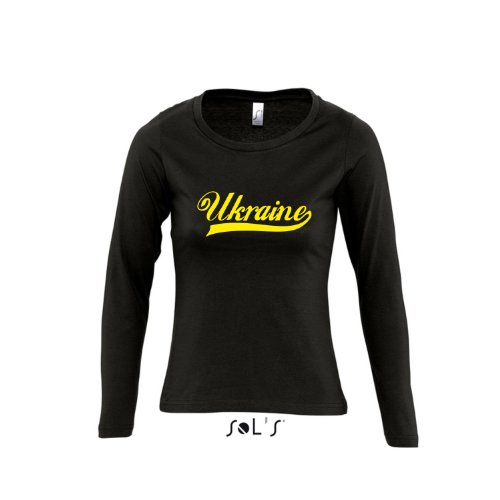 Ukraine Oldschool LÄNDERSHIRT EM / WM FAN Trikot – Damen Langarm Longsleeve T-Shirt S-XL , Deep black – gelb , S