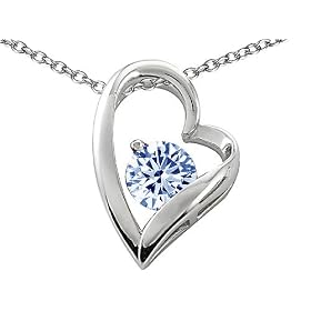 Buy 1.25 cttw 14k White Gold Plated 925 Sterling Silver and Created Round Aquamarine Heart Pendant by Finejewelers