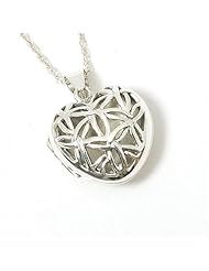 Toc Sterling Silver Puffed Filigree Heart Locket Pendant on 18 Inch Chain