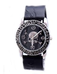 Womens Skull Dial Biker Watch with Black Leather Band