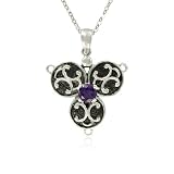 Sterling Silver Celtic Round-Shaped Amethyst Pendant, 18.5"